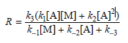 k;(k[A][M] + k,[A]) K[AJ) k1[M] + k_q[A] + k_3 R = 
