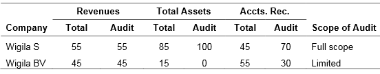 Total Assets Total Audit Revenues Accts. Rec. Company Total Audit Total Audit Scope of Audit Wigila S Wigila BV 55 85 45