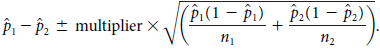 (P (1 – P1) , P2(1 – P2)' Pi - P2 + multiplier ×. +. п П2 