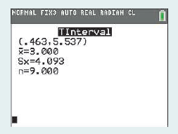 NORMAL FIX3 AUTO REAL RADIAN CL TInterval (.463,5.537) x=3. 000 Sx=4.093 n=9.000 