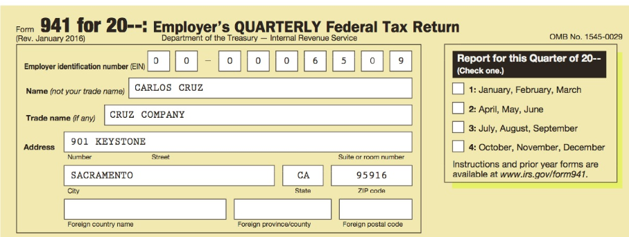 Form 941 for 20--: Employer's QUARTERLY Federal Tax Return OMB No. 1545-0029 Department of the Treasury – Internal Rev