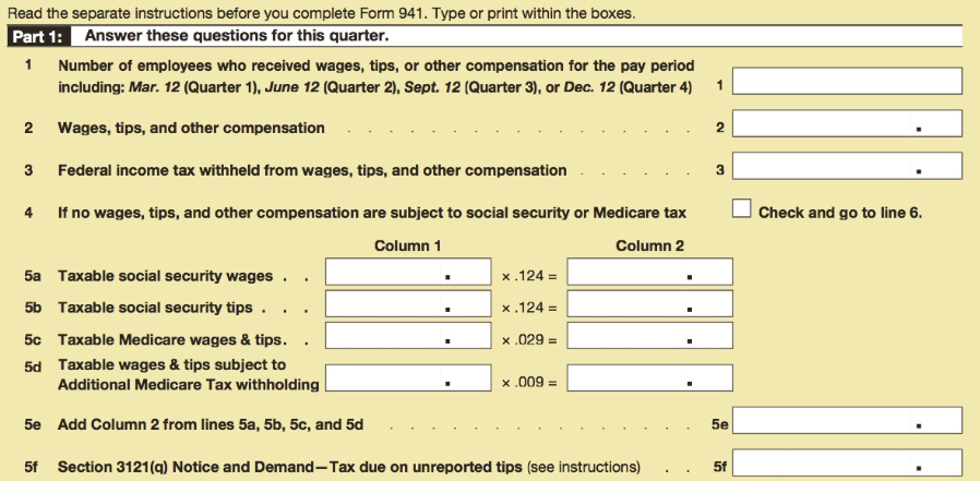 Read the separate instructions before you complete Form 941. Type or print within the boxes. Part 1: Answer these questi