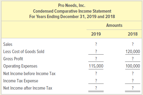 Pro Needs, Inc. Condensed Comparative Income Statement For Years Ending December 31, 2019 and 2018 Amounts 2019 2018 Sal