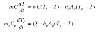 mcdT = wC(T; – T) + h_A,(T. – T) dt ат, m.C. = Q - hA¸(T. – T) dt 