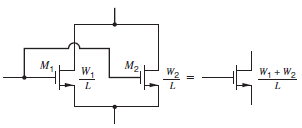Show that two MOS transistors connected in parallel with channel