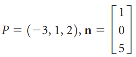 P = (-3, 1, 2), n = 5. 