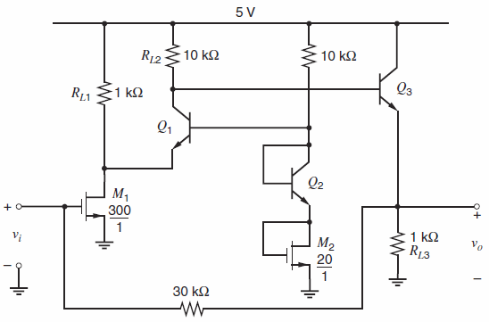 Assume the BiCMOS amplifier of Fig. 3.78 is fed from