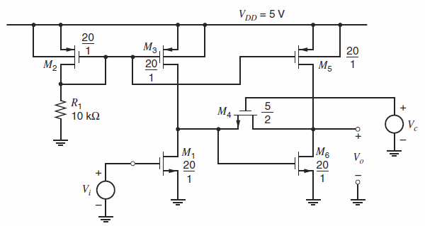 A variable-gain CMOS amplifier is shown in Fig. 8.52. Note