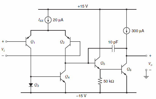 The input stages of an op amp are shown in