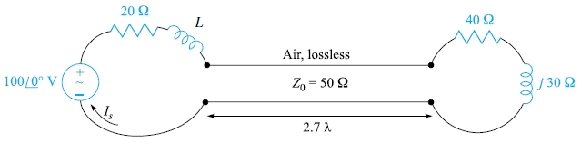 20 Ω 40 2 Air, lossless Z, = 50 2 100/0° V j 30 Q 2.7 2 