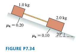 1.0 kg 2.0 kg Hx = 0.20 Hy =0.10 20° FIGURE P7.34 
