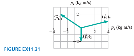 P, (kg m/s) 2- |(P.)2 (P -Pz (kg m/s) 4 -2 -4 (P)2 -2- FIGURE EX11.31 2. 