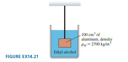 100 cm³ of aluminum, density PAI = 2700 kg/m³ Ethyl alcohol FIGURE EX14.21 