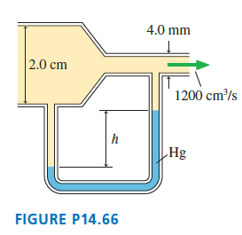 4.0 mm 2.0 cm 1200 cm/s |h Hg FIGURE P14.66 