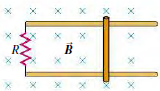 A 0.250-m-long bar moves on parallel rails that are connected