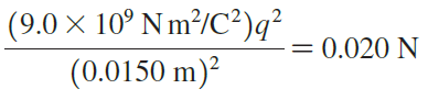 |(9.0 × 10° N m²/C²)q? = 0.020 N (0.0150 m)? 