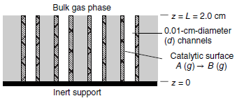 Bulk gas phase -z=L=2.0 cm 0.01-cm-diameter (d) channels Catalytic surface A (g) – B (g) Inert support 