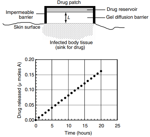 Drug patch Drug reservoir Impermeable barrier -Gel diffusion barrier Skin surface Infected body tissue (sink for drug) 0