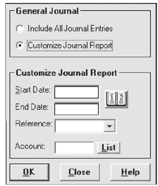 -General Journal - C Include All Joumal Entries O Customize Journal Report -Customize Journal Report Start Date: End Dat