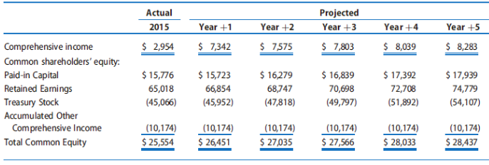 Actual 2015 Projected Year +3 Year +1 Year +2 $ 7575 Year +4 Year +5 Comprehensive income Common shareholders' equity: P