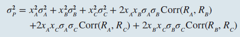 o; = xo;+x;, +x?o + 2xx,0,0,Corr(R,, R,) B