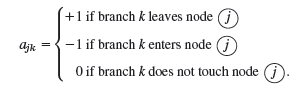 +1 if branch k leaves node -1 if branch k enters node O if branch k does not touch node алк ajk 
