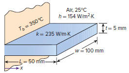 Alr, 25°C h = 154 W/m2K T,= 350°C t= 5 mm k= 235 W/m-K w- 100 mm = 50 mím- 
