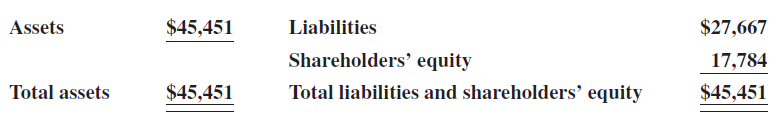 Liabilities $27,667 Assets $45,451 Shareholders' equity Total liabilities and shareholders’ equity 17,784 $45,451 $45,