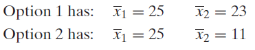 Option 1 has: X1 = 25 Option 2 has: X1 = 25 X2 = 23 X2 = 11 