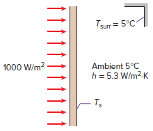 = 5°C Tsur 1000 W/m? Ambient 5°C h = 5.3 W/m2.K Ts 