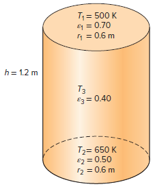 T = 500 K Ey = 0.70 1 = 0.6 m h = 1.2 m T3 €3 = 0.40 T2= 650 K €2 = 0.50 2 = 0.6 m 