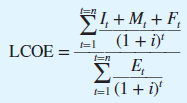 I, + M, + F, (1 + i) LCOE E, Σ Ε EI (1+ i)' 