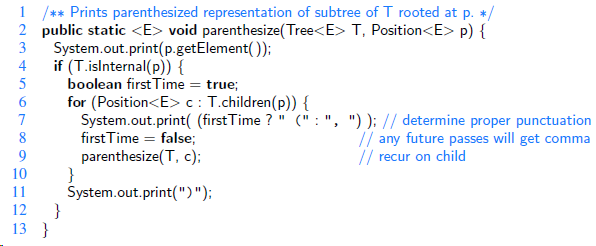 What is the running time of parenthesize(T, T.root( )), as