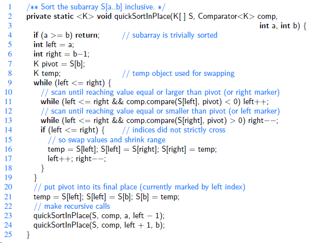 If the conditional at line 14 of our quickSortInPlace implementation