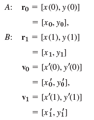 А: Го — [x (0), у (0)] 3D [xо. Уol. B: r1 = [x(1), y(1)] = [x1, yı] Vo = [x'(0), y'(0)] — [x6. уб1. V1 = [r