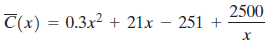T(x) = 0.3x? + 21x – 251 + 2500 