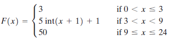 if 0 < x < 3 if 3 < x < 9 if 9 < x< 24 3 5 int(x + 1) + 1 F(x) = 50 