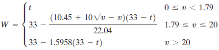 0 s v< 1.79 (10.45 + 10 Vv – v)(33 – t) 33 1.79 < v s 20 22.04 33 – 1.5958(33 – t) v > 20 