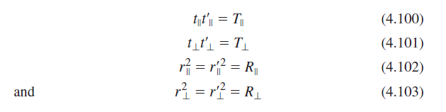 tht, = T| (4.100) t_t'1 = T1 rR = r? = R, i = r? = R1 (4.101) (4.102) || and (4.103) 