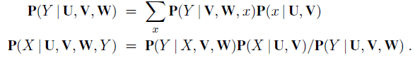 P(Y |U, V, W) > P(Y | V, W, x)P(x|U, V) P(X |U, V, W, Y) P(Y X, V, W)P(X |U, V)/P(Y |U, V, W) . 