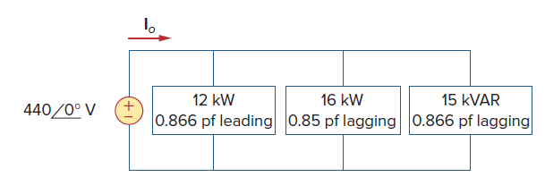 12 kW 16 kW 15 KVAR 440/0° V 0.866 pf leading 0.85 pf lagging 0.866 pf lagging 