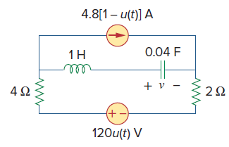 4.8[1 – u(t)] A 0.04 F 1H ell 2Ω 4Ω +) 120u(t) V 