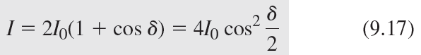 I = 21o(1 + cos 8) = 4lo 410 cos“ 2 (9.17) 2 