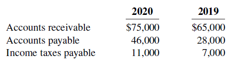 2020 2019 Accounts receivable Accounts payable Income taxes payable $75,000 46,000 $65,000 28,000 7,000 11,000 