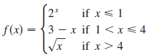 2 if x<1 f(x) = {3 – x if 1<x<4 if x>4 