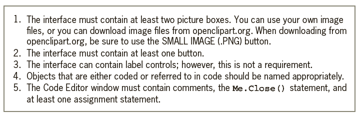 1. The interface must contain at least two picture boxes. You can use your own image files, or you can download image fi