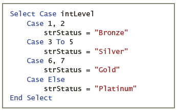 Select Case intLevel Case 1, 2 = 