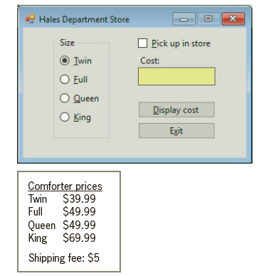 Hales Department Store Size Pick up in store OIwin Cost: O Eull Queen Display cost O King Exit Comforter prices Twin $39