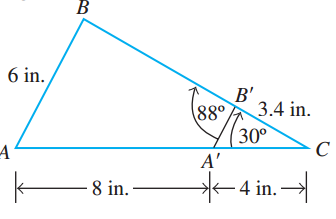 6 in. B' 3.4 in. (88° 300 A' Уа A -4 in. → - 8 in. 