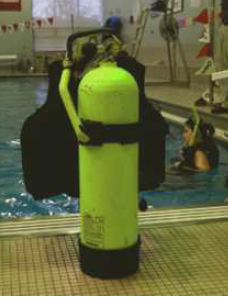 A diver uses an air cylinder with a volume of